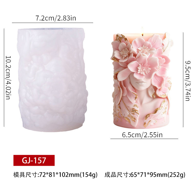 Relief column candle mold - waves, flowers, butterflies - pillar scented home decoration - flower cylinder Silicone mold