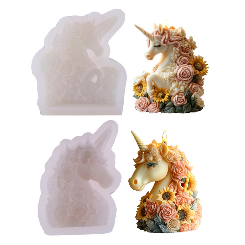 Flower Unicorn Aromatherapy Candle Silicone Mold - DIY Dreamy Unicorn Flower Candle Silicone Mold