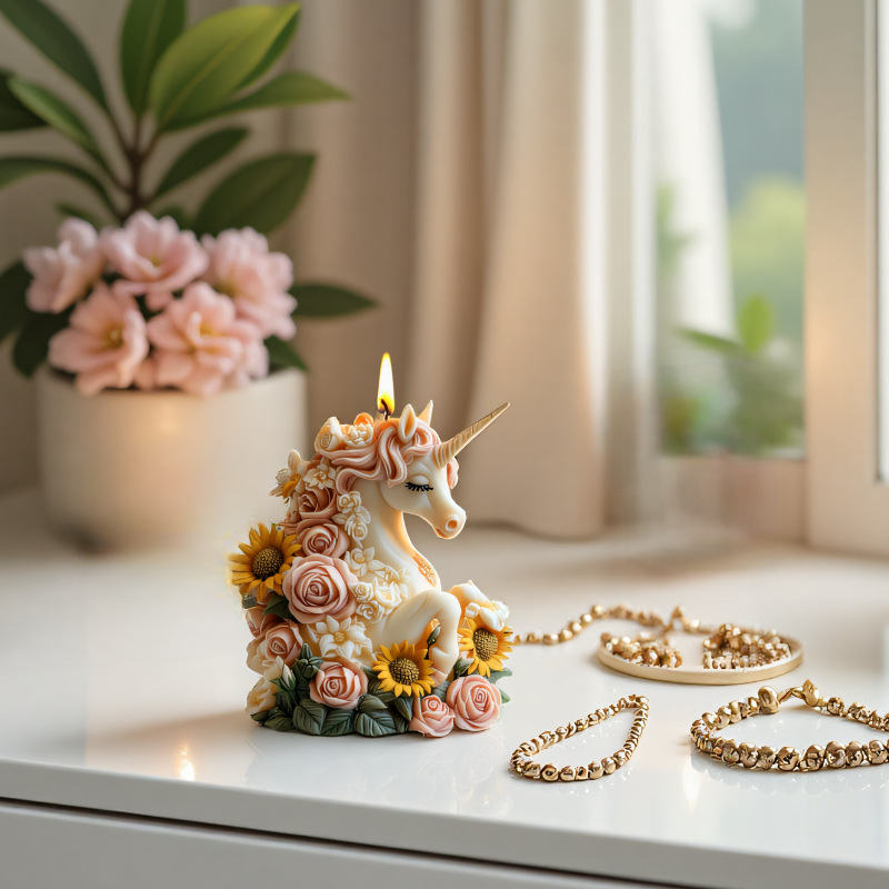 Flower Unicorn Aromatherapy Candle Silicone Mold - DIY Dreamy Unicorn Flower Candle Silicone Mold