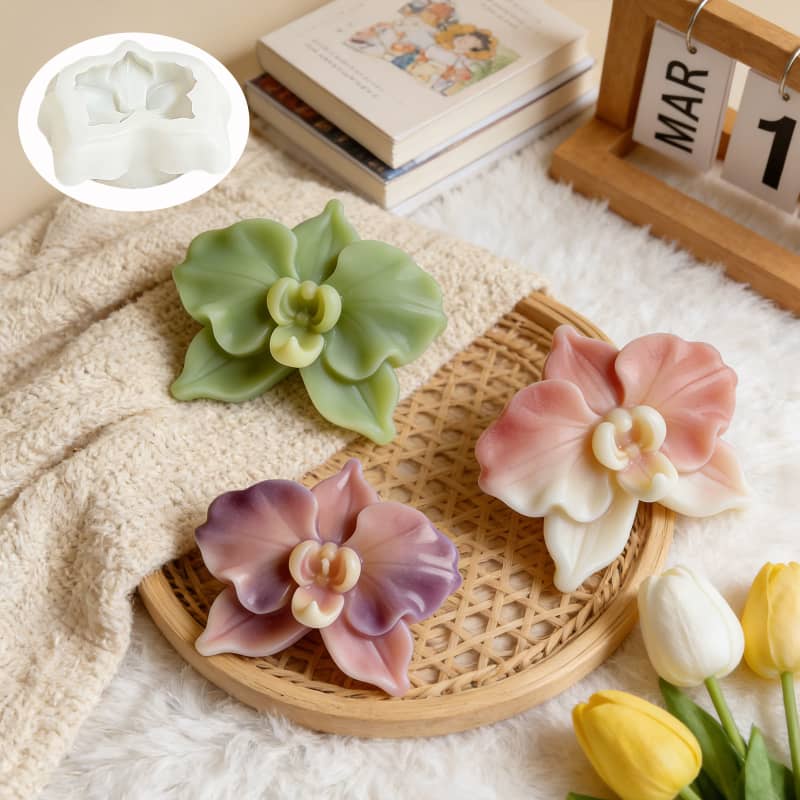 Phalaenopsis orchid scented candle silicone mold, realistic flower handmade soap car diffuser stone mold