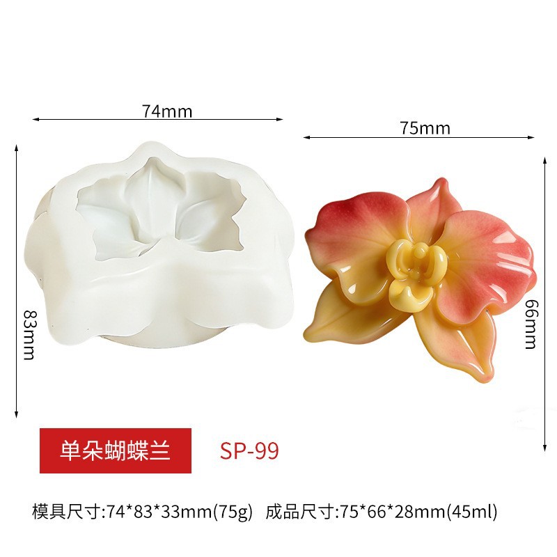 Phalaenopsis orchid scented candle silicone mold, realistic flower handmade soap car diffuser stone mold