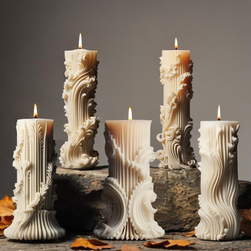 Wholesale European-style cylindrical scented candle silicone molds with simple pillar-shaped design molds