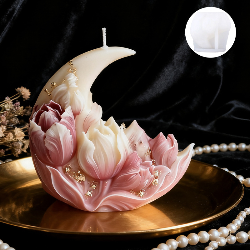 Moon-shaped fragrant candle silicone mold - DIY gift for girlfriend on special occasion - Ins Style candle with tulip design 
