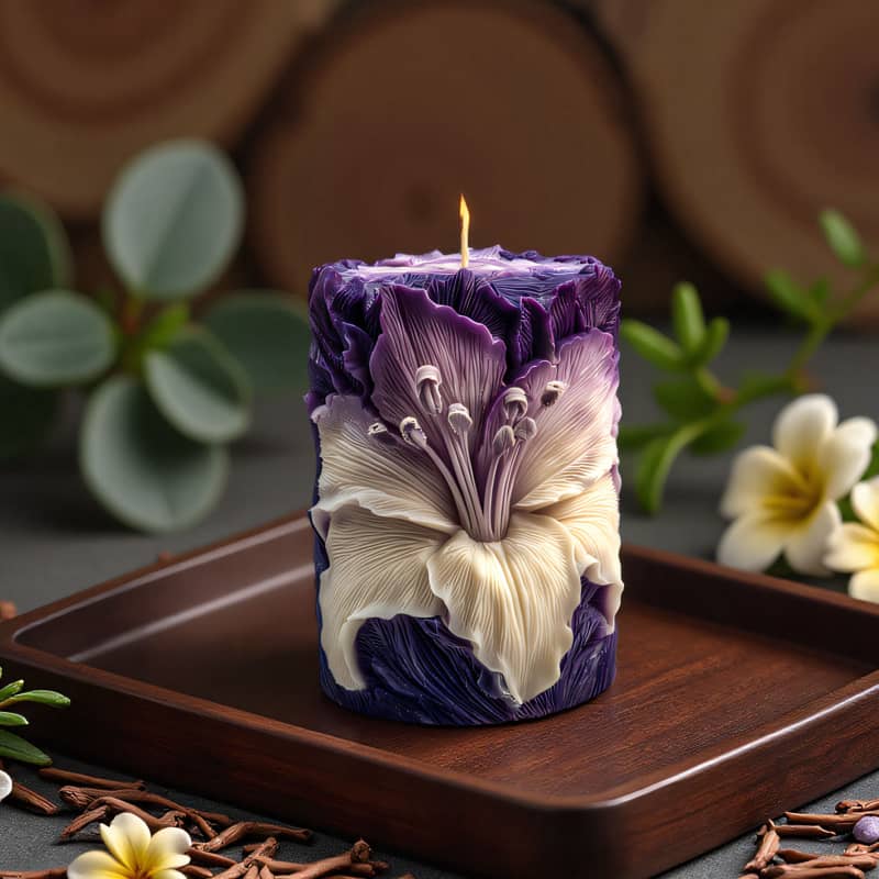 Lily fragrance-scented candle silicone mold - DIY flower relief cylindrical diffuser plaster mold