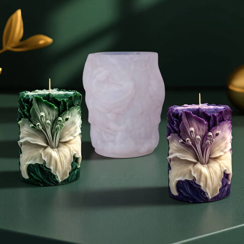 Lily fragrance-scented candle silicone mold - DIY flower relief cylindrical diffuser plaster mold