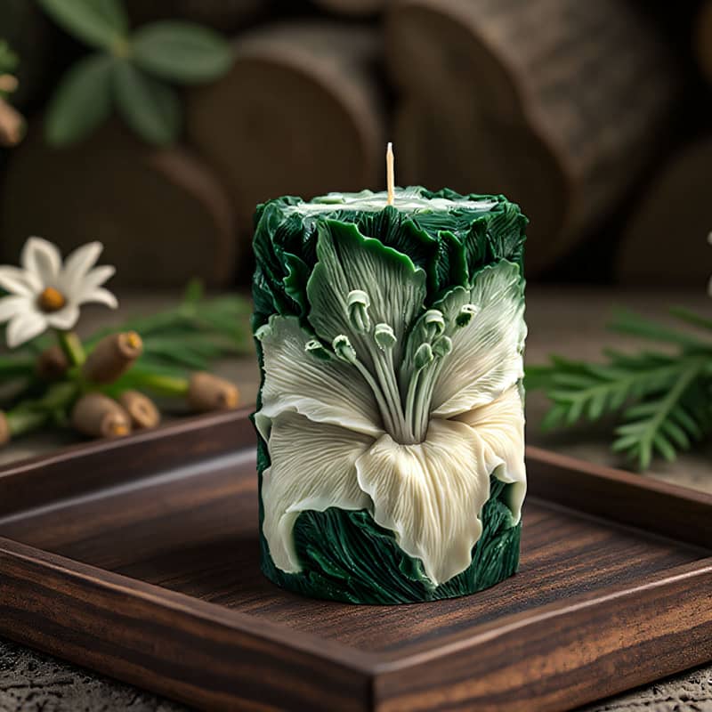 Lily fragrance-scented candle silicone mold - DIY flower relief cylindrical diffuser plaster mold