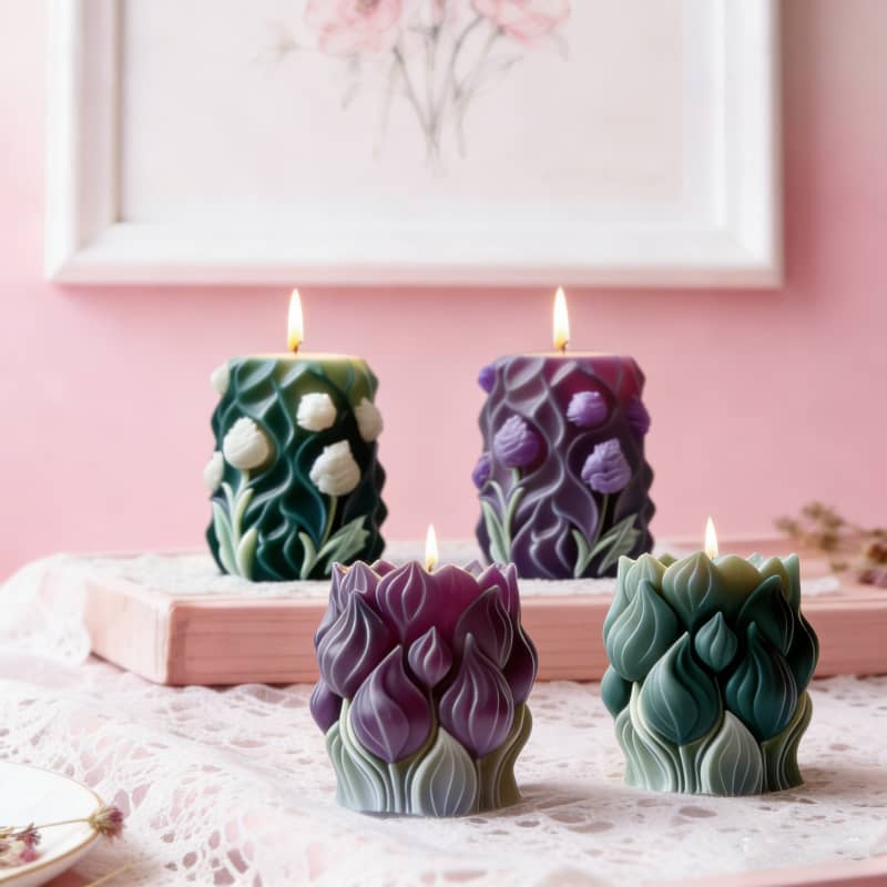 Cylinder-shaped tulip scented candle mold - DIY flower decoration candle for diffusing fragrance and handmade decorative mold