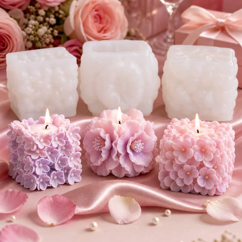 Square hydrangea scented candle silicone mold DIY peony flower mold creative fragrance diffuser decorative item