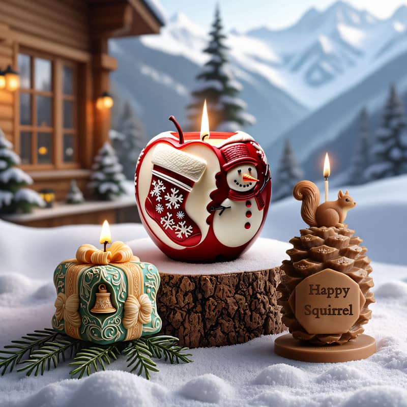Christmas Series Scented Candle Silicone Molds, DIY Christmas Decorative Apple 3D Mold