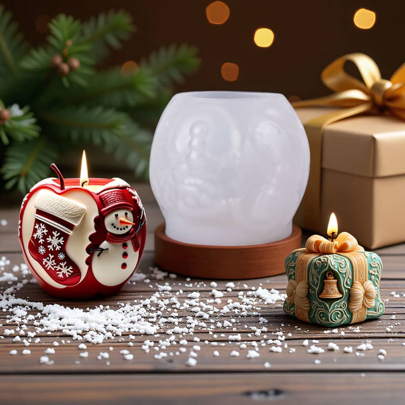 Christmas Series Scented Candle Silicone Molds, DIY Christmas Decorative Apple 3D Mold