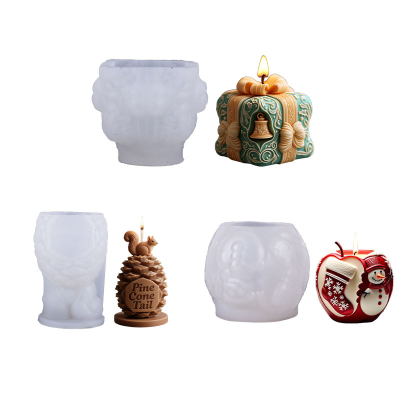Christmas Series Scented Candle Silicone Molds, DIY Christmas Decorative Apple 3D Mold