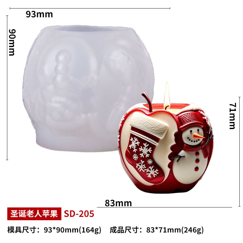 Christmas Series Scented Candle Silicone Molds, DIY Christmas Decorative Apple 3D Mold